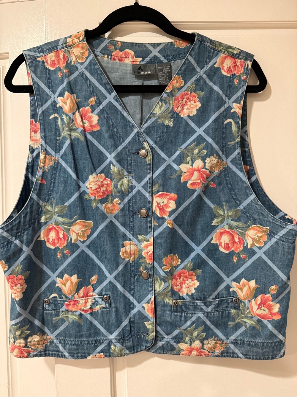 Liz Claiborne Blue Floral Denim Vest